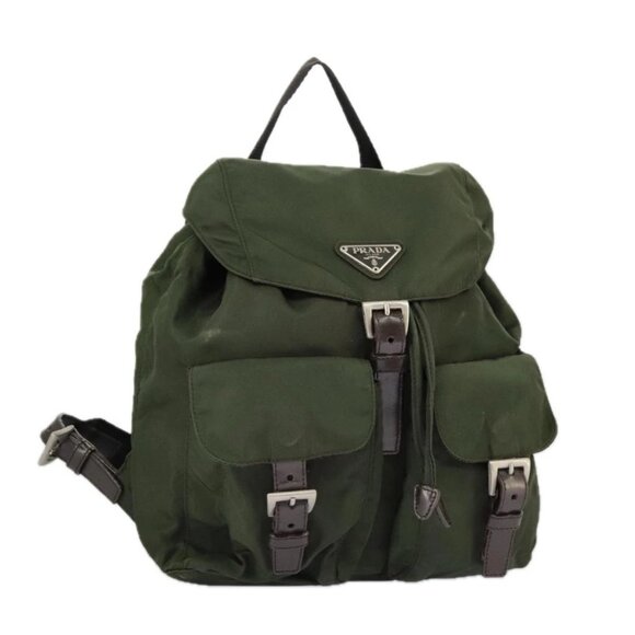 PRADA Backpack Nylon Khaki Silver Auth th5425 - Picture 1 of 16